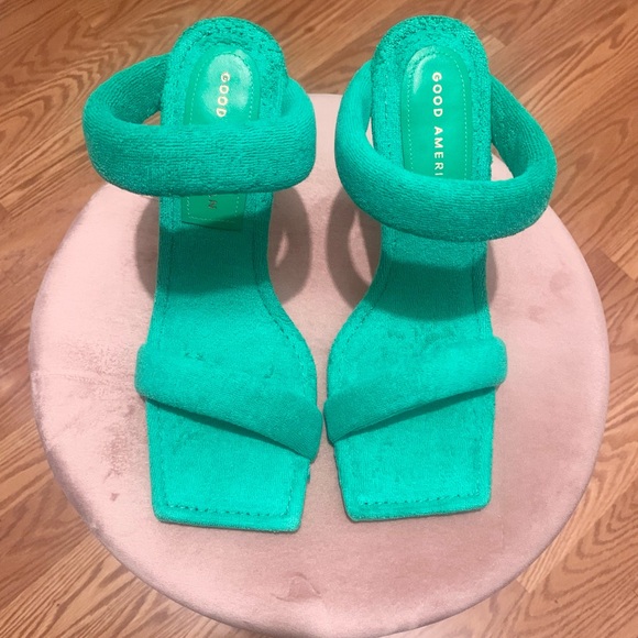 Good American Shoes - Good American Green Terry Heels
